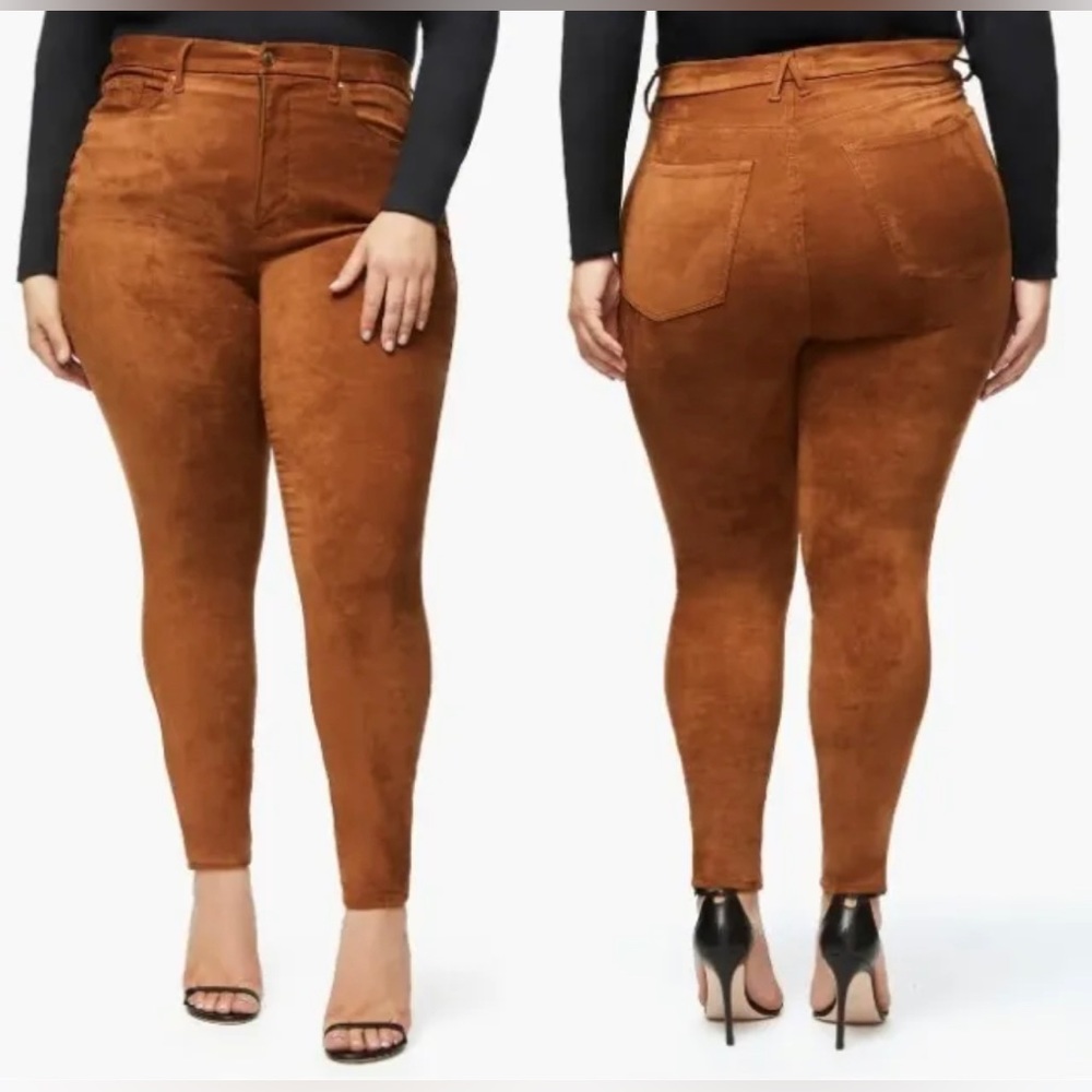 Good American Faux Suede Jeans Tobacco Brown Pants, Sz 20